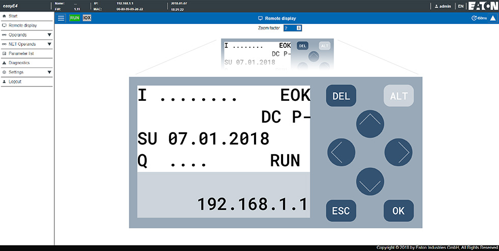 Home screen of the easyE4 nano programmable logic controller (PLC) webpage 