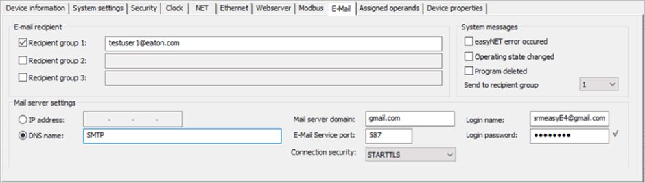 Configuring the email settings of the easyE4 nano programmable logic controller (PLC)